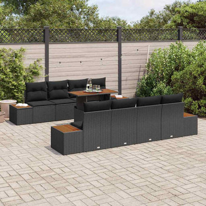 Set Divano da Giardino con archiviazione 9 pcs Nero Poly Rattan - homemem39