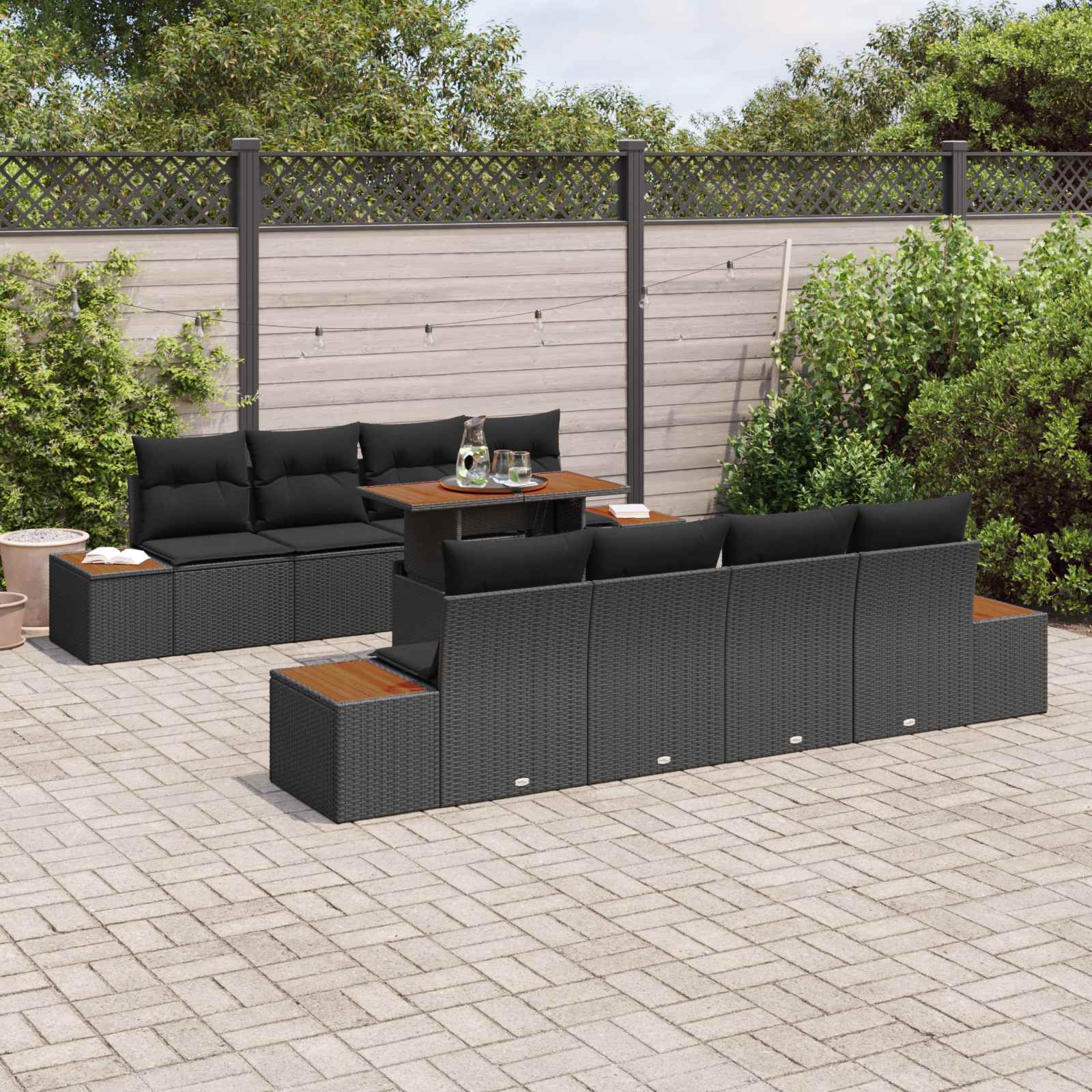 Set Divano da Giardino con archiviazione 9 pcs Nero Poly Rattan | homemem39