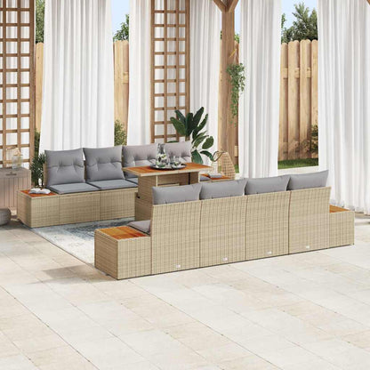 Set Divano da Giardino 9 pcs Beige Poly Rattan