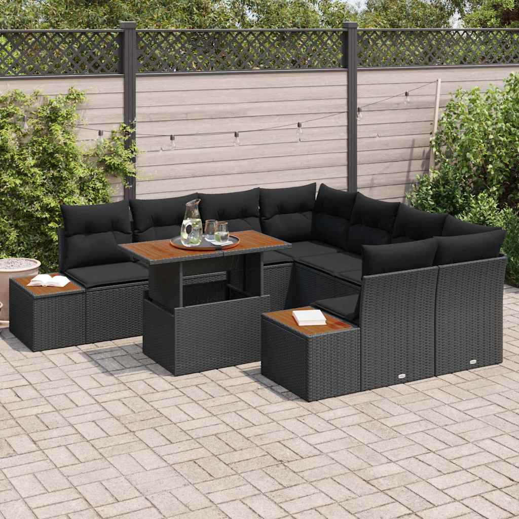 Set Divano da Giardino con archiviazione 9 pcs Nero Poly Rattan - homemem39