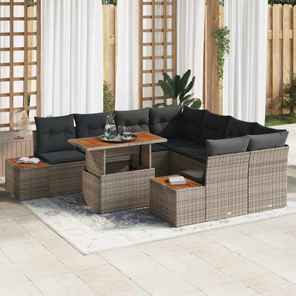 Set Divano da Giardino 9 pcs Grigio Poly Rattan - homemem39