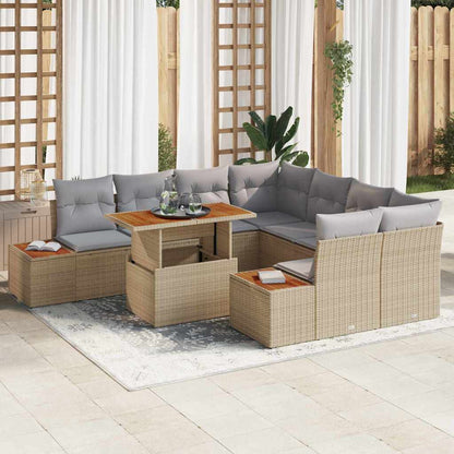 Set Divano da Giardino 9 pcs Beige Poly Rattan