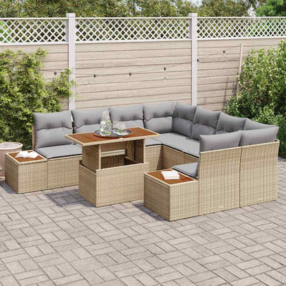 Set Divano da Giardino 9 pcs Beige Poly Rattan