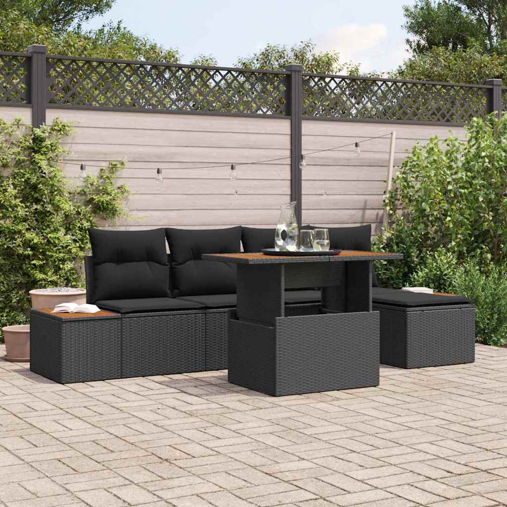 Set Divano da Giardino con archiviazione 6 pcs Nero Poly Rattan - homemem39