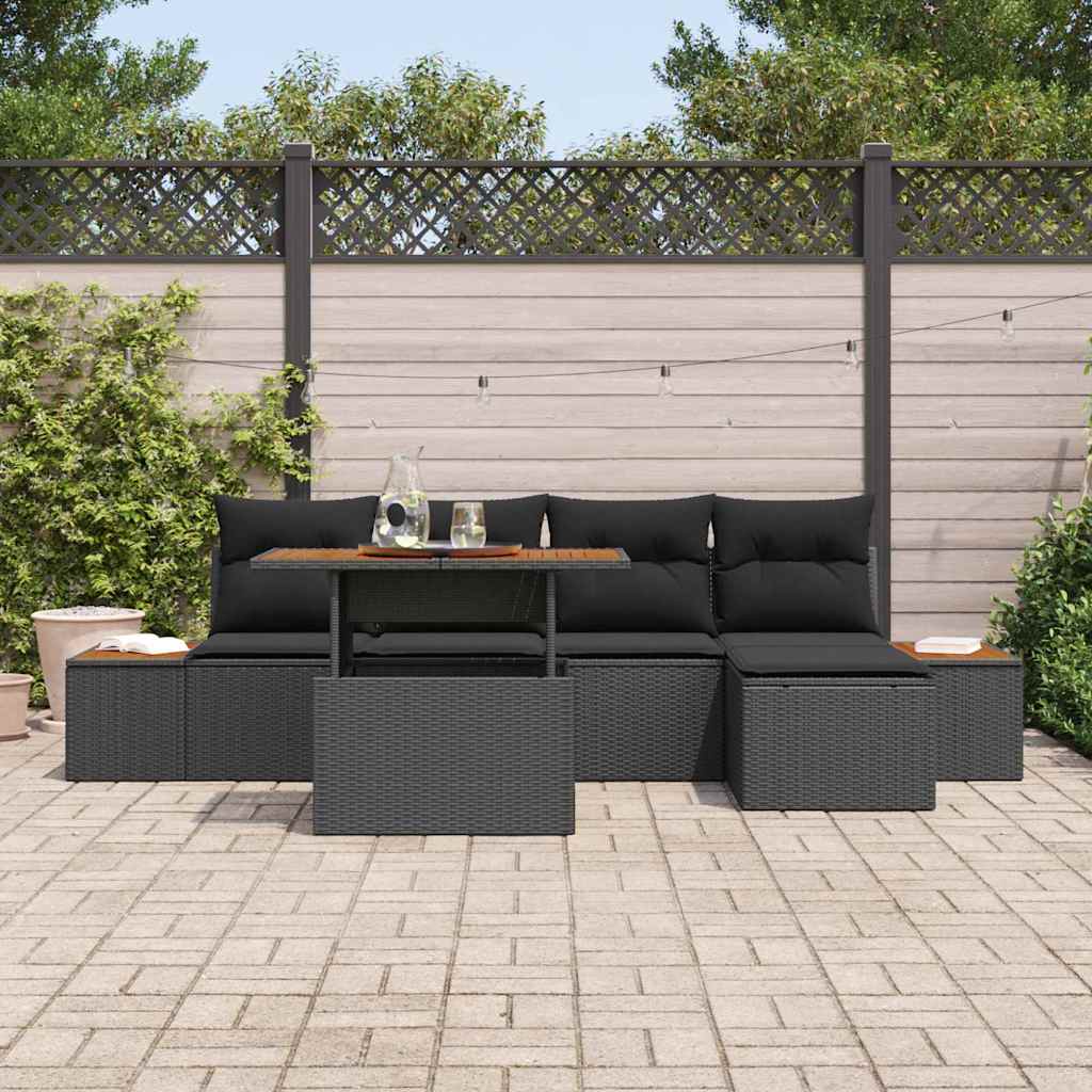 Set Divano da Giardino con archiviazione 6 pcs Nero Poly Rattan - homemem39