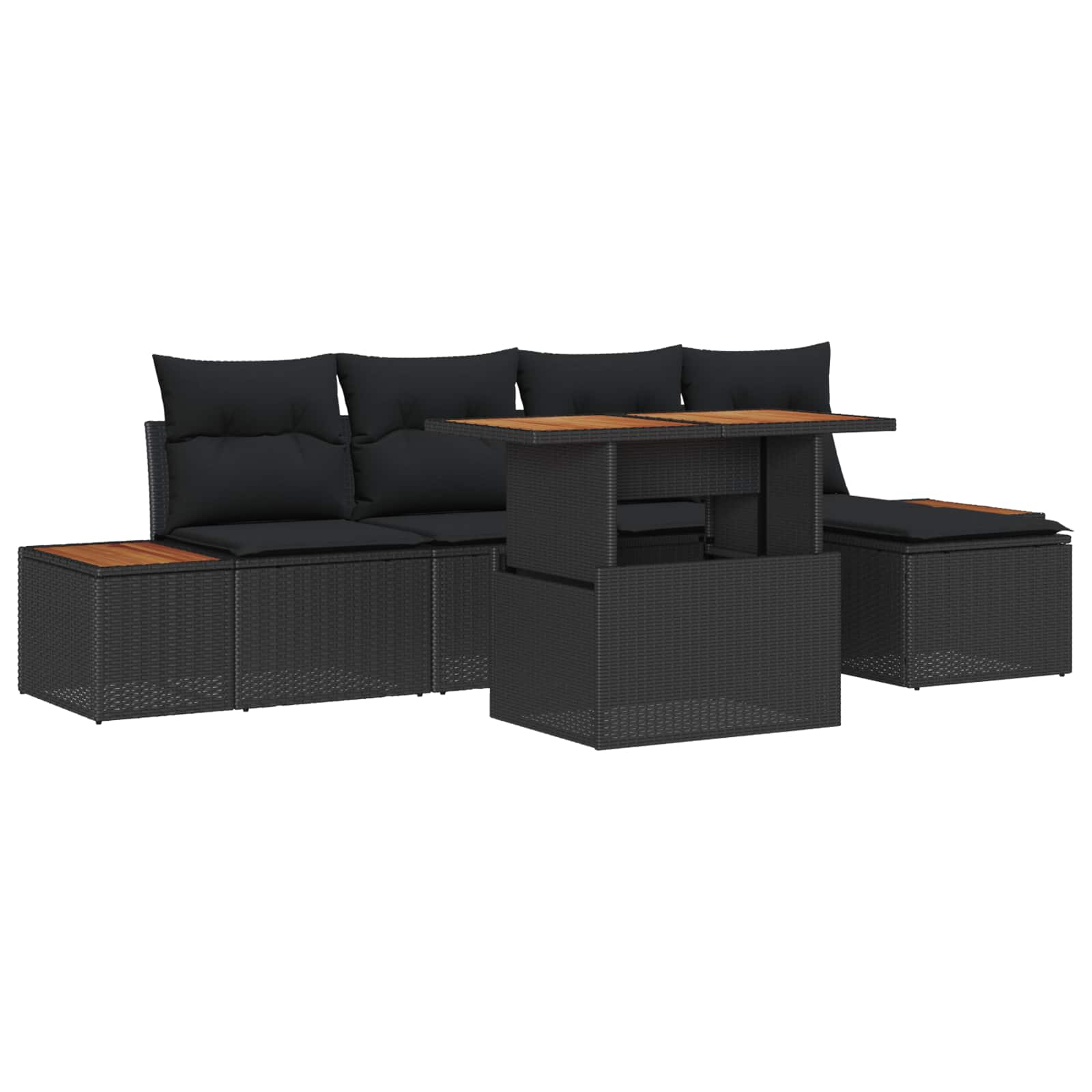 Set Divano da Giardino con archiviazione 6 pcs Nero Poly Rattan | homemem39