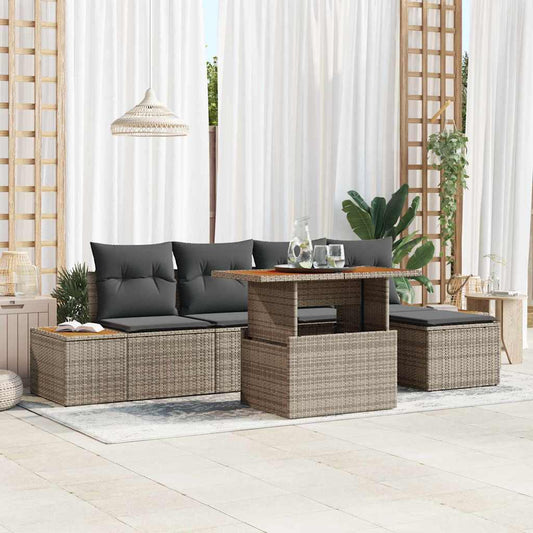 Set Divano da Giardino 6 pcs Grigio Poly Rattan