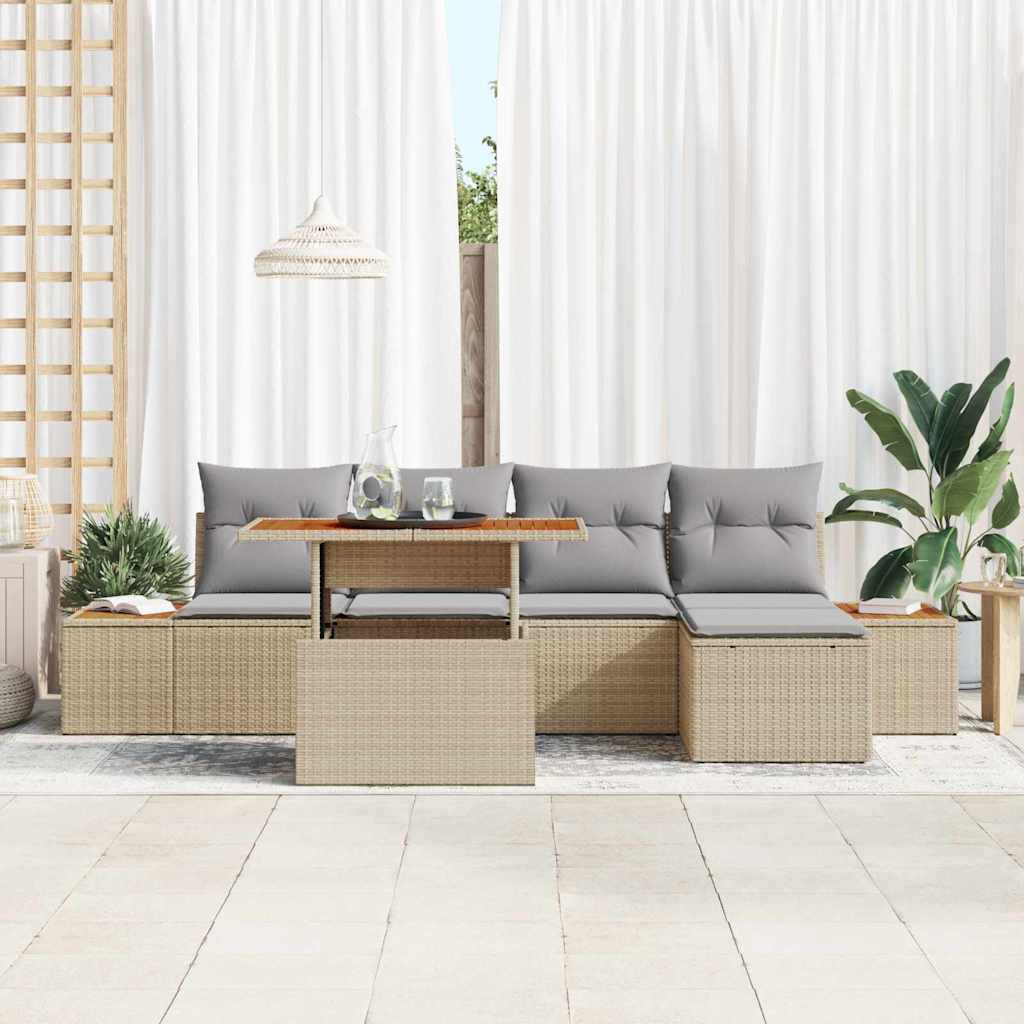 Set Divano da Giardino 6 pcs Beige Poly Rattan