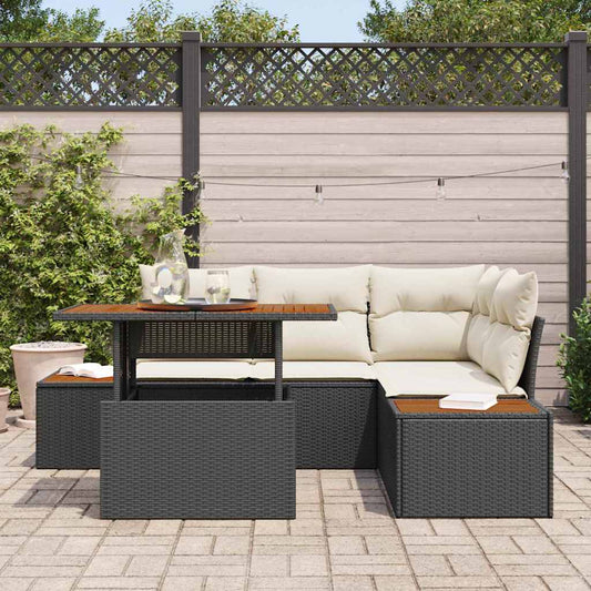 Set Divano da Giardino con archiviazione 5 pcs Nero Poly Rattan