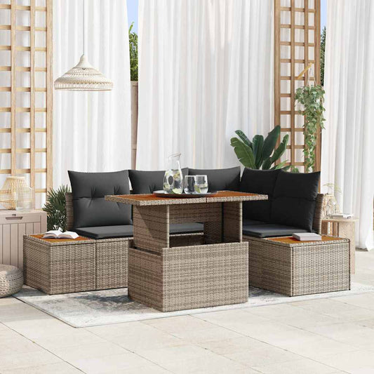 Set Divano da Giardino 5 pcs Grigio Poly Rattan