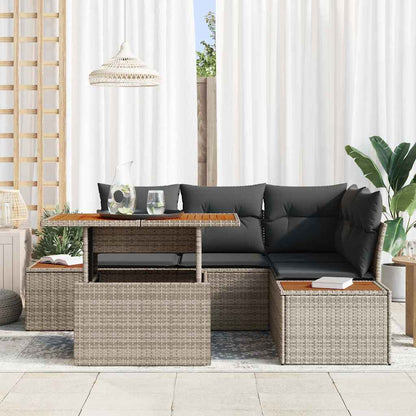 Set Divano da Giardino 5 pcs Grigio Poly Rattan