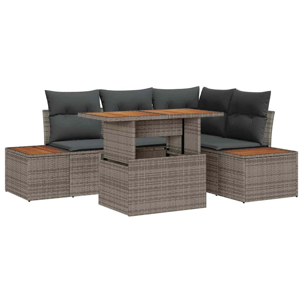 Set Divano da Giardino 5 pcs Grigio Poly Rattan