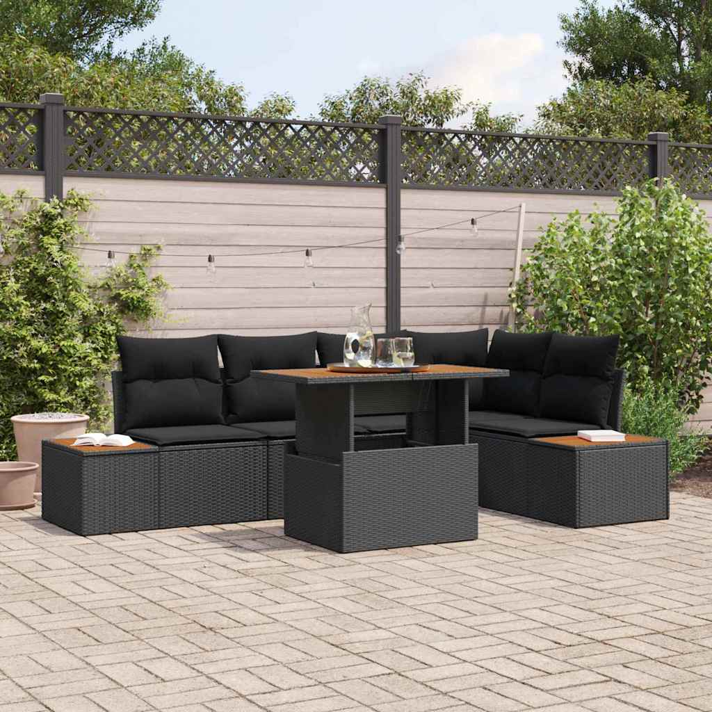 Set Divano da Giardino con archiviazione 6 pcs Nero Poly Rattan - homemem39