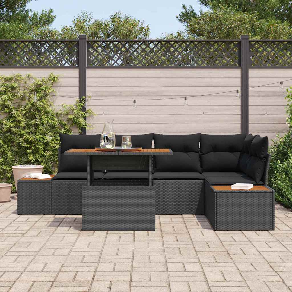 Set Divano da Giardino con archiviazione 6 pcs Nero Poly Rattan - homemem39