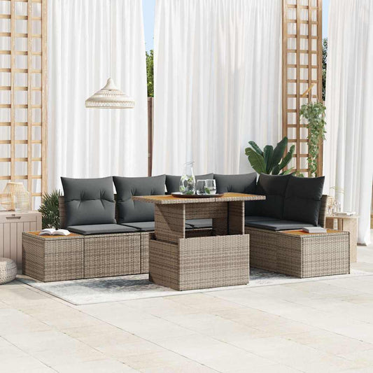 Set Divano da Giardino 6 pcs Grigio Poly Rattan
