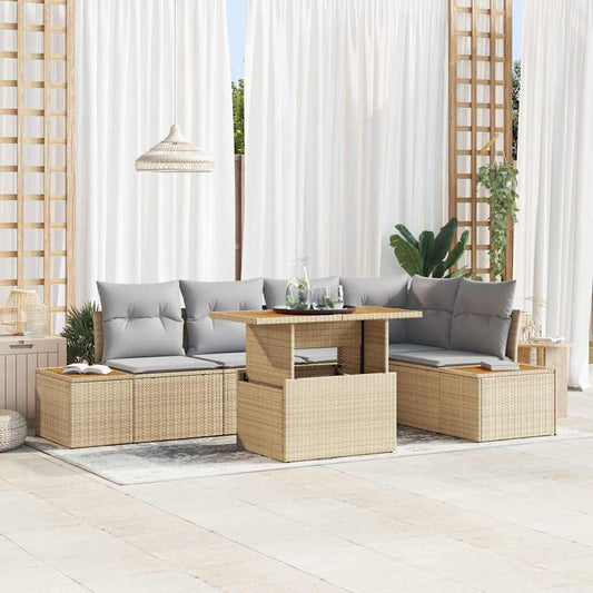 Set Divano da Giardino 6 pcs Beige Poly Rattan