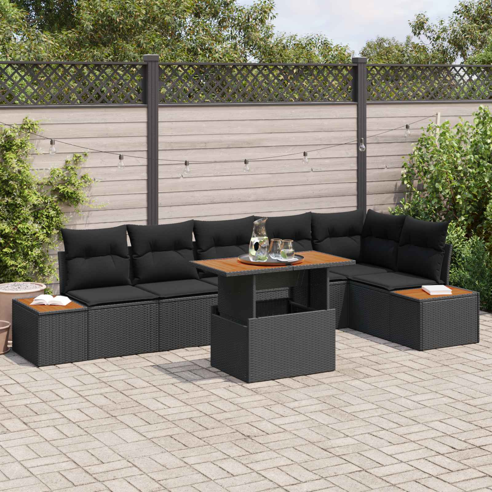 Set Divano da Giardino con archiviazione 7 pcs Nero Poly Rattan | homemem39