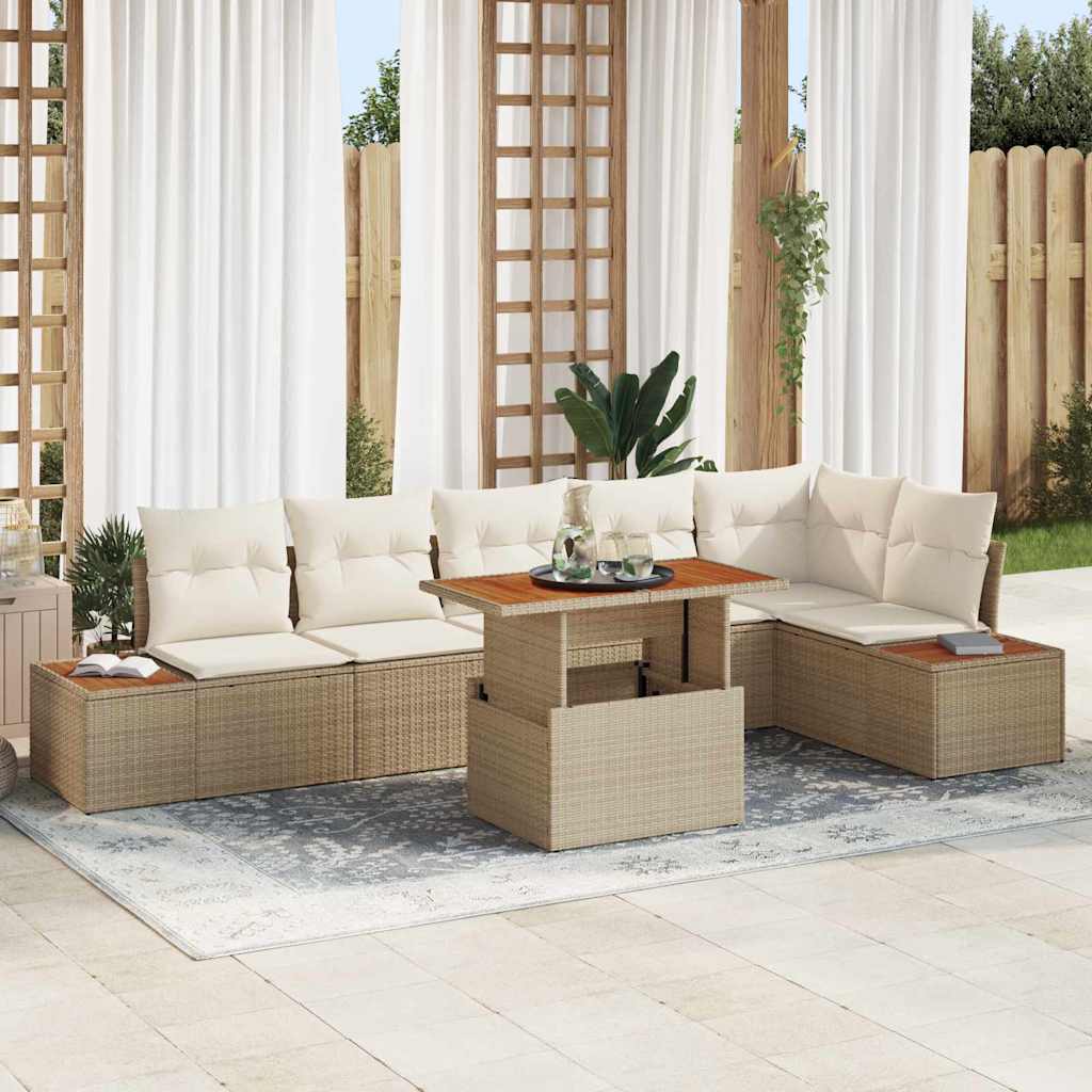Set Divano da Giardino 7 pcs Beige Poly Rattan - homemem39