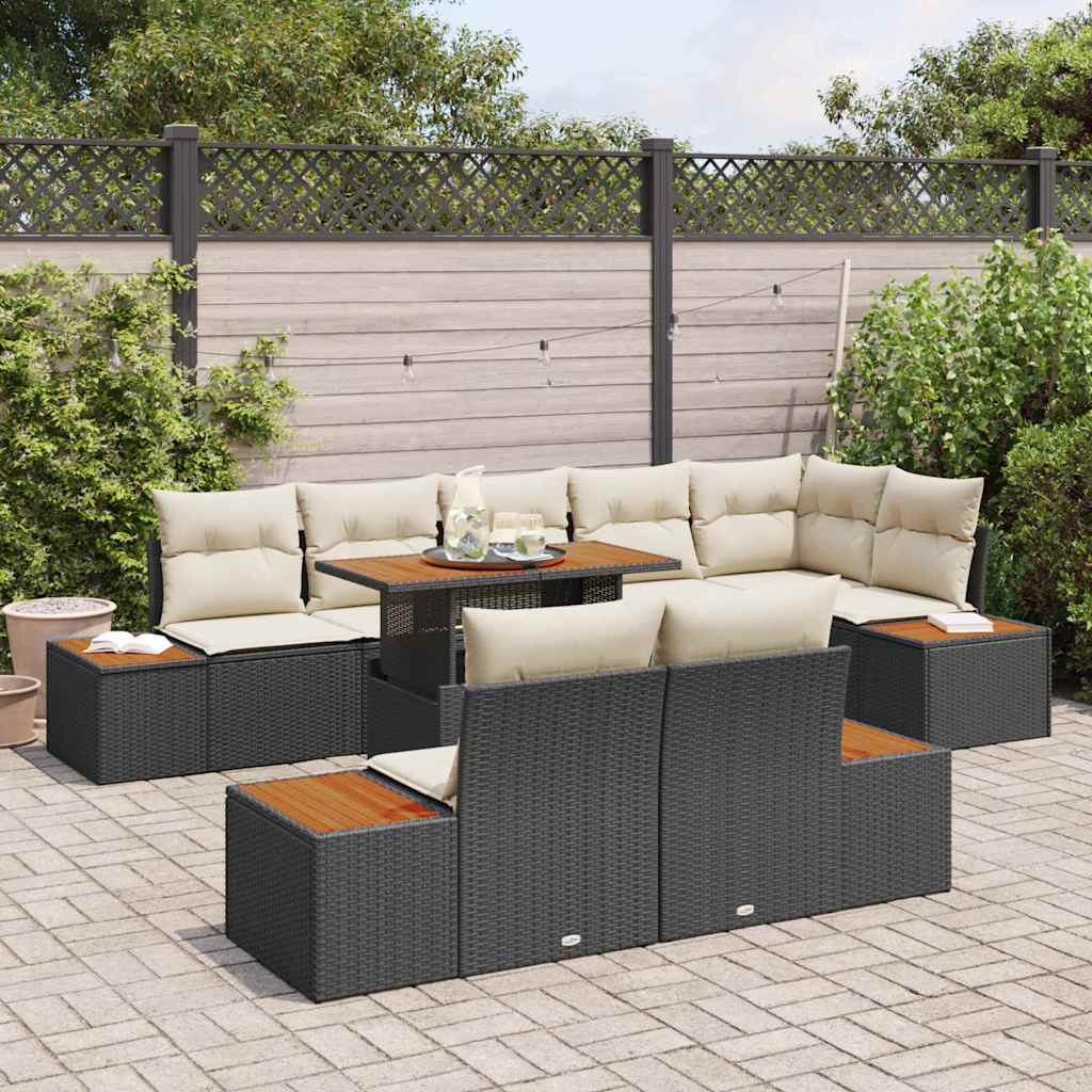 Set Divano da Giardino con archiviazione 9 pcs Nero Poly Rattan