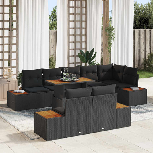Set Divano da Giardino con archiviazione 9 pcs Nero Poly Rattan | homemem39