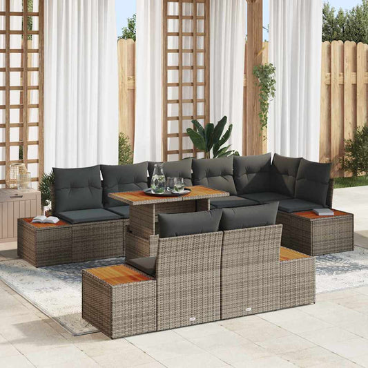 Set Divano da Giardino 9 pcs Grigio Poly Rattan