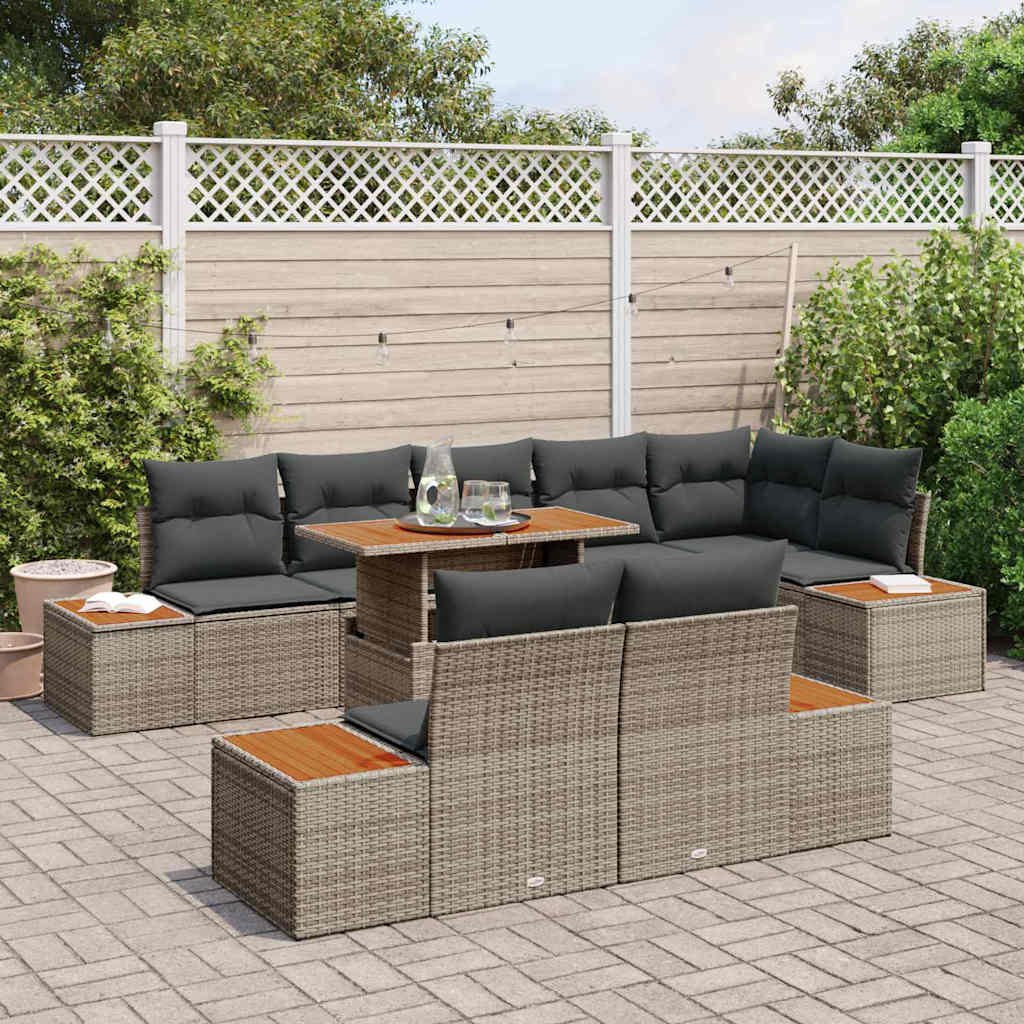 Set Divano da Giardino 9 pcs Grigio Poly Rattan