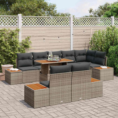 Set Divano da Giardino 9 pcs Grigio Poly Rattan