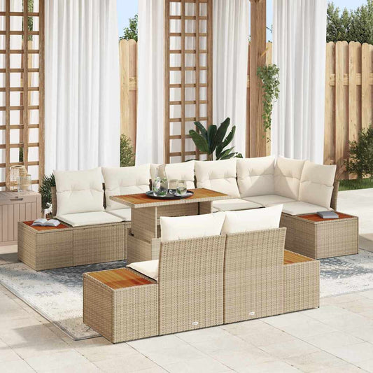 Set Divano da Giardino 9 pcs Beige Poly Rattan