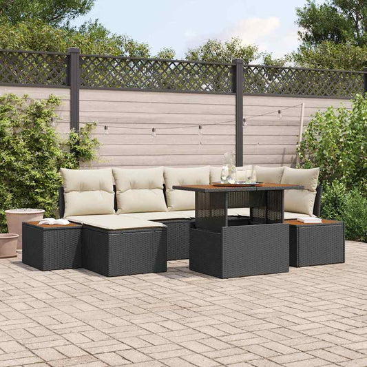 Set Divano da Giardino con archiviazione 7 pcs Nero Poly Rattan