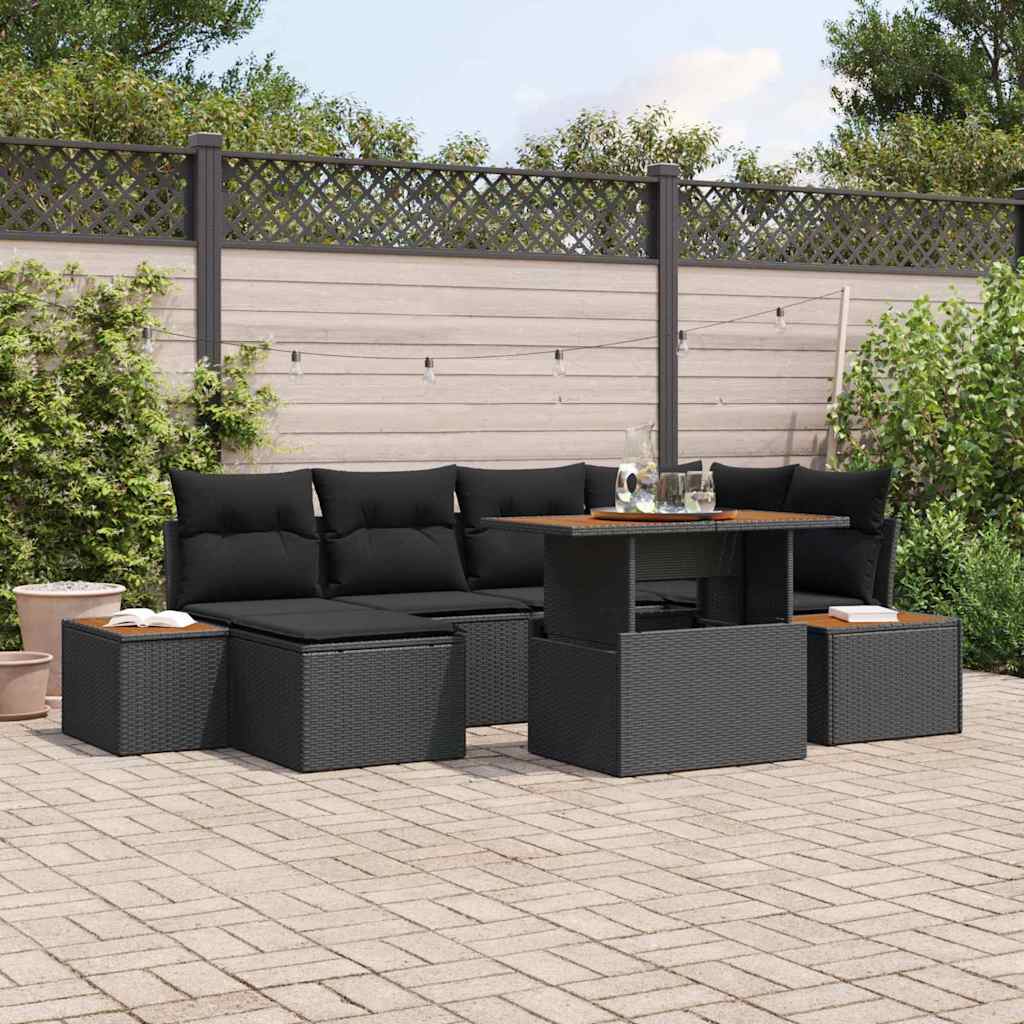Set Divano da Giardino con archiviazione 7 pcs Nero Poly Rattan - homemem39