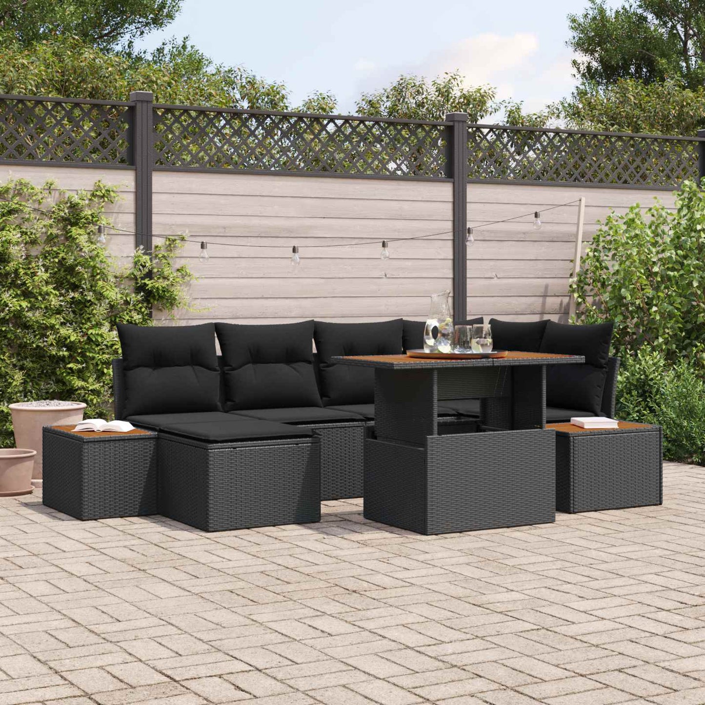 Set Divano da Giardino con archiviazione 7 pcs Nero Poly Rattan | homemem39