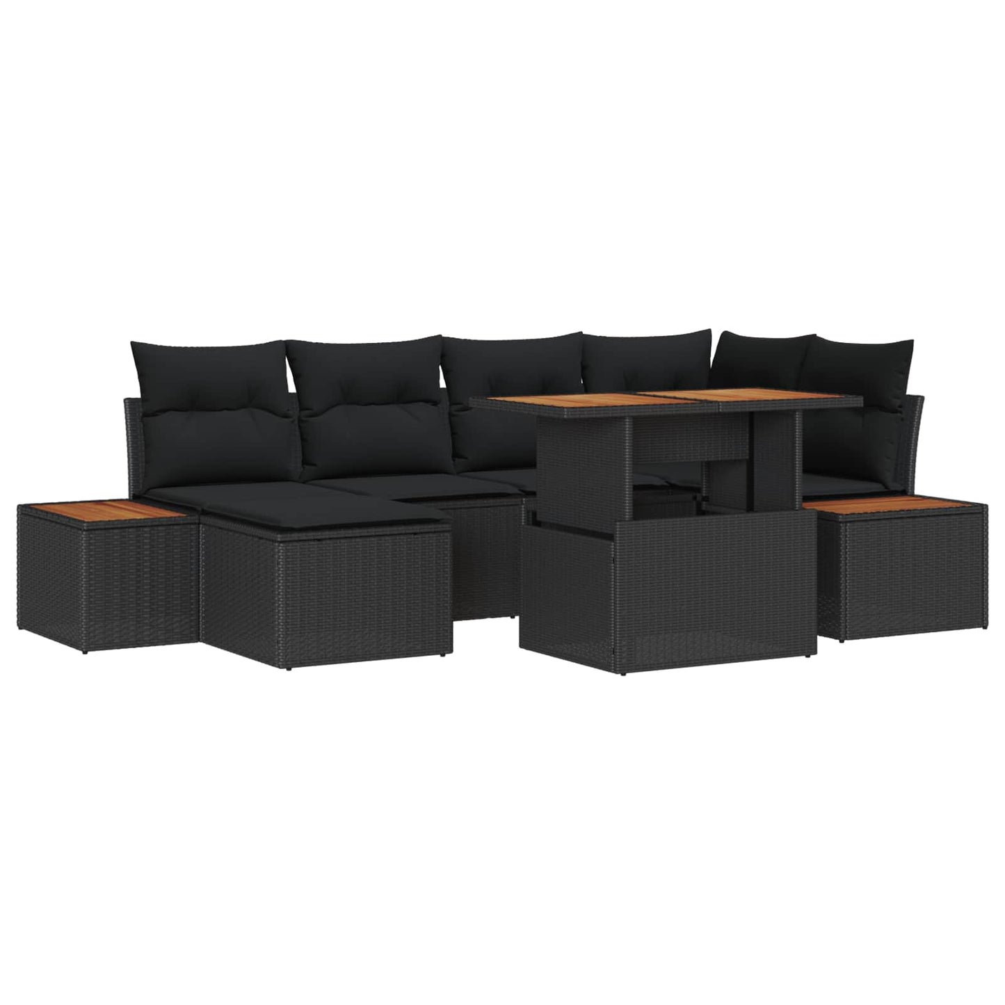 Set Divano da Giardino con archiviazione 7 pcs Nero Poly Rattan