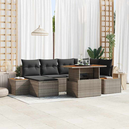 Set Divano da Giardino 7 pcs Grigio Poly Rattan