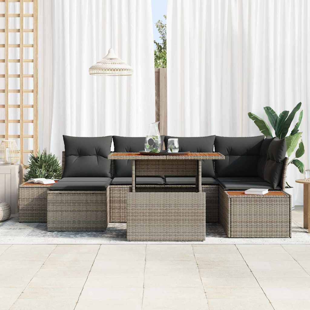 Set Divano da Giardino 7 pcs Grigio Poly Rattan