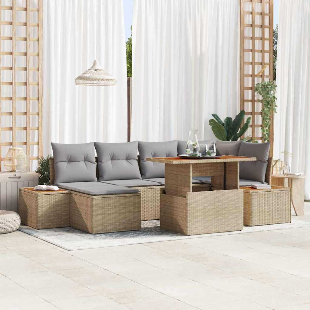 Set Divano da Giardino 7 pcs Beige Poly Rattan - homemem39