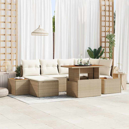 Set Divano da Giardino 7 pcs Beige Poly Rattan