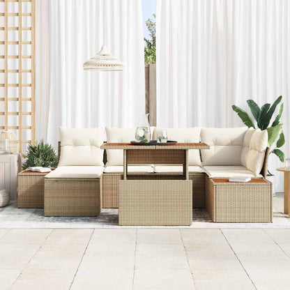 Set Divano da Giardino 7 pcs Beige Poly Rattan
