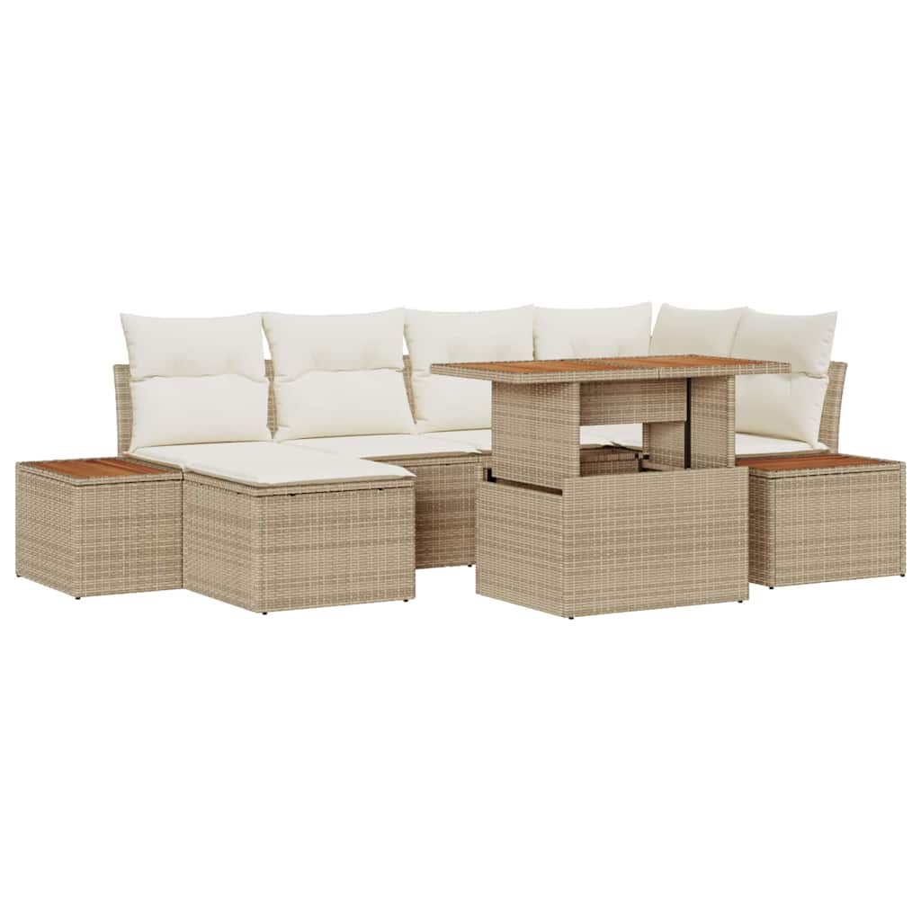 Set Divano da Giardino 7 pcs Beige Poly Rattan