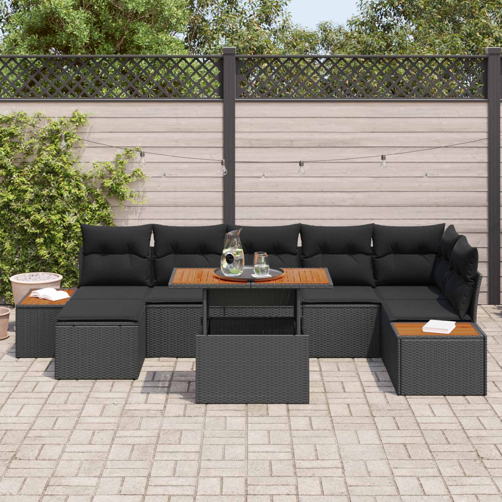 Set Divano da Giardino con archiviazione 8 pcs Nero Poly Rattan | homemem39