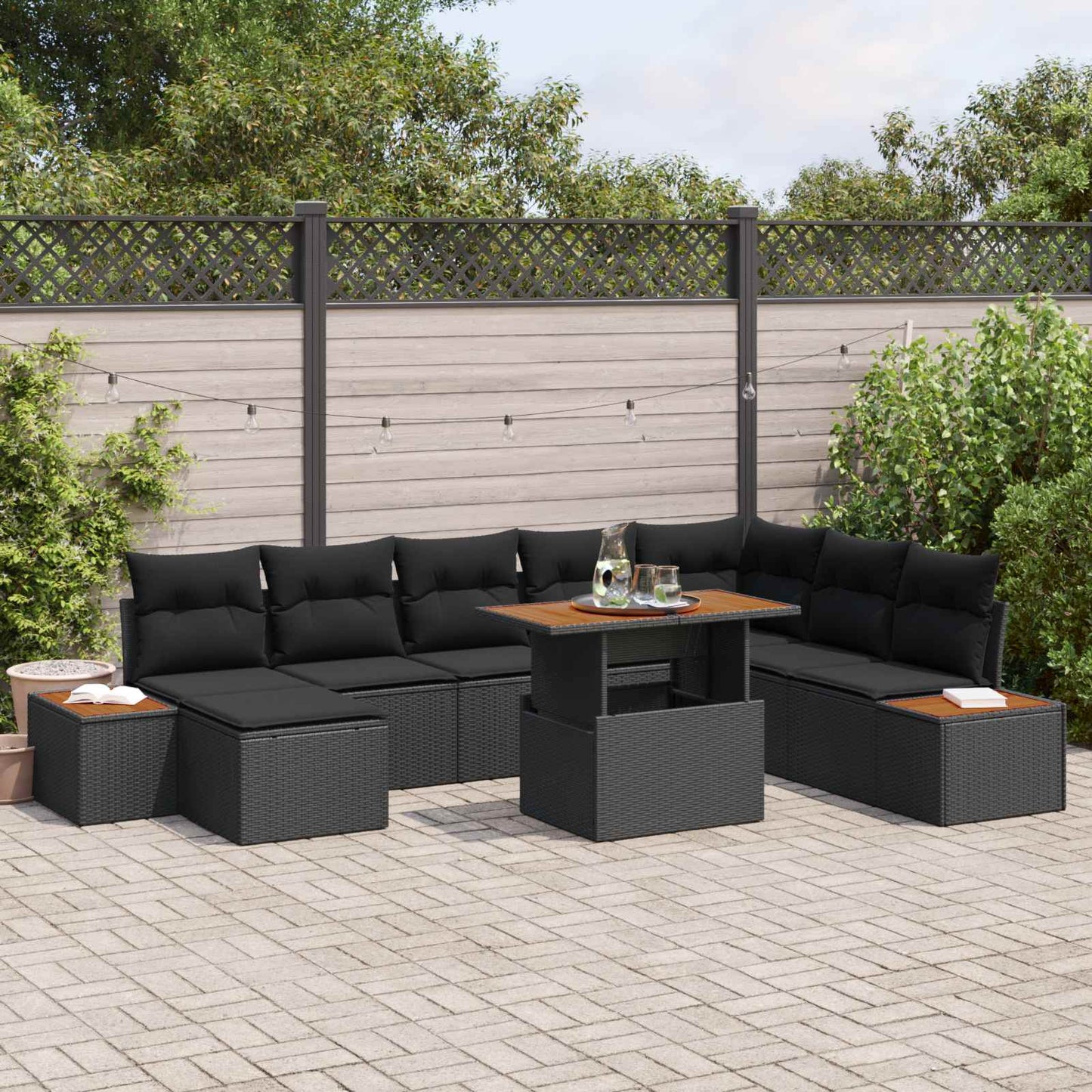 Set Divano da Giardino con archiviazione 9 pcs Nero Poly Rattan | homemem39
