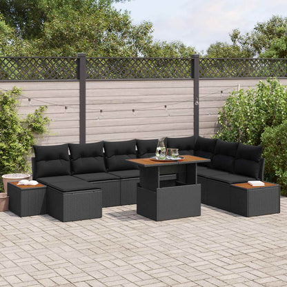Set Divano da Giardino con archiviazione 9 pcs Nero Poly Rattan | homemem39