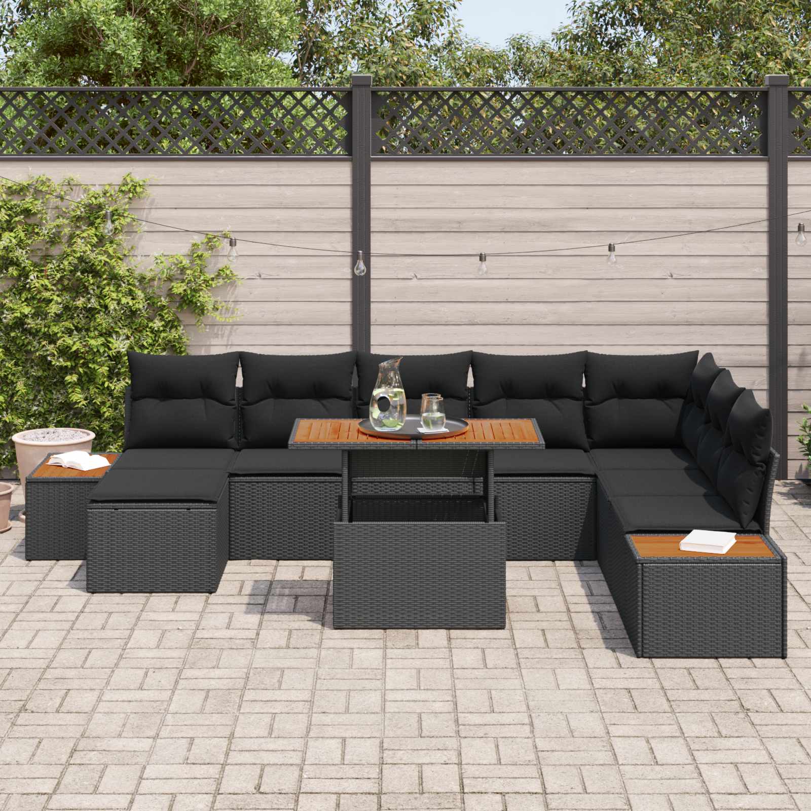 Set Divano da Giardino con archiviazione 9 pcs Nero Poly Rattan | homemem39