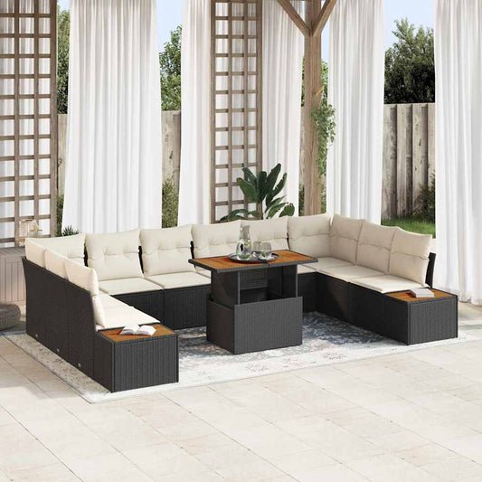 Set Divano da Giardino 11 pcs Nero Poly Rattan