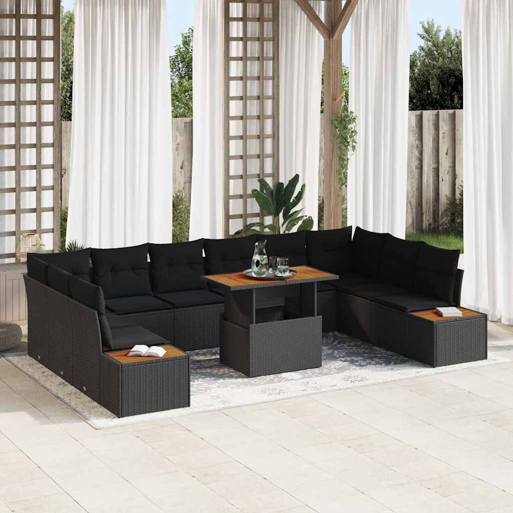 Set Divano da Giardino 11 pcs Nero Poly Rattan - homemem39