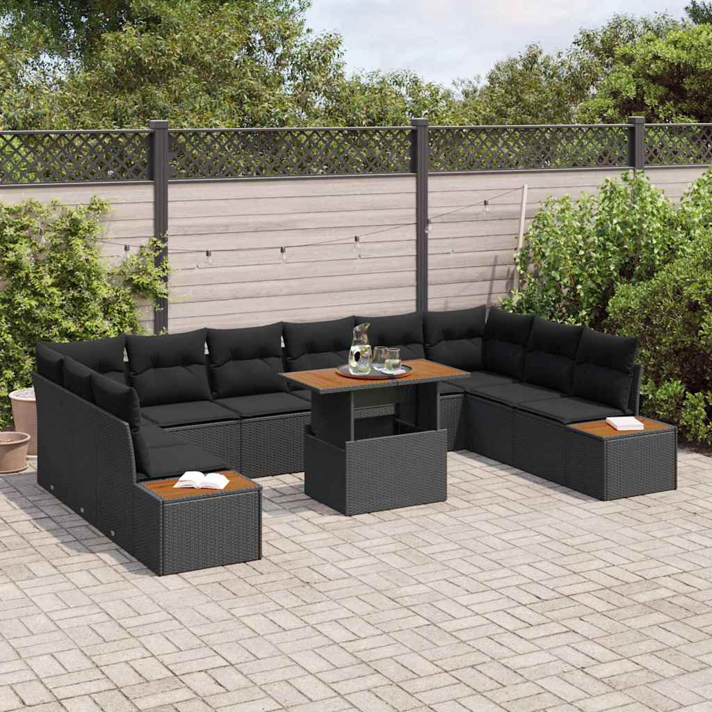 Set Divano da Giardino 11 pcs Nero Poly Rattan - homemem39