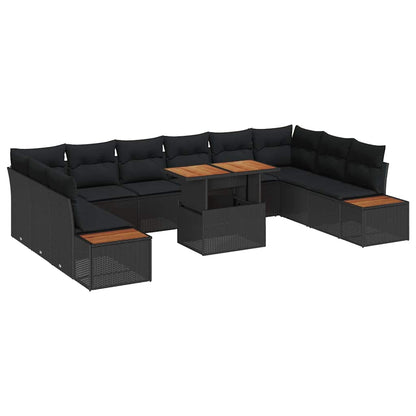 Set Divano da Giardino 11 pcs Nero Poly Rattan - homemem39