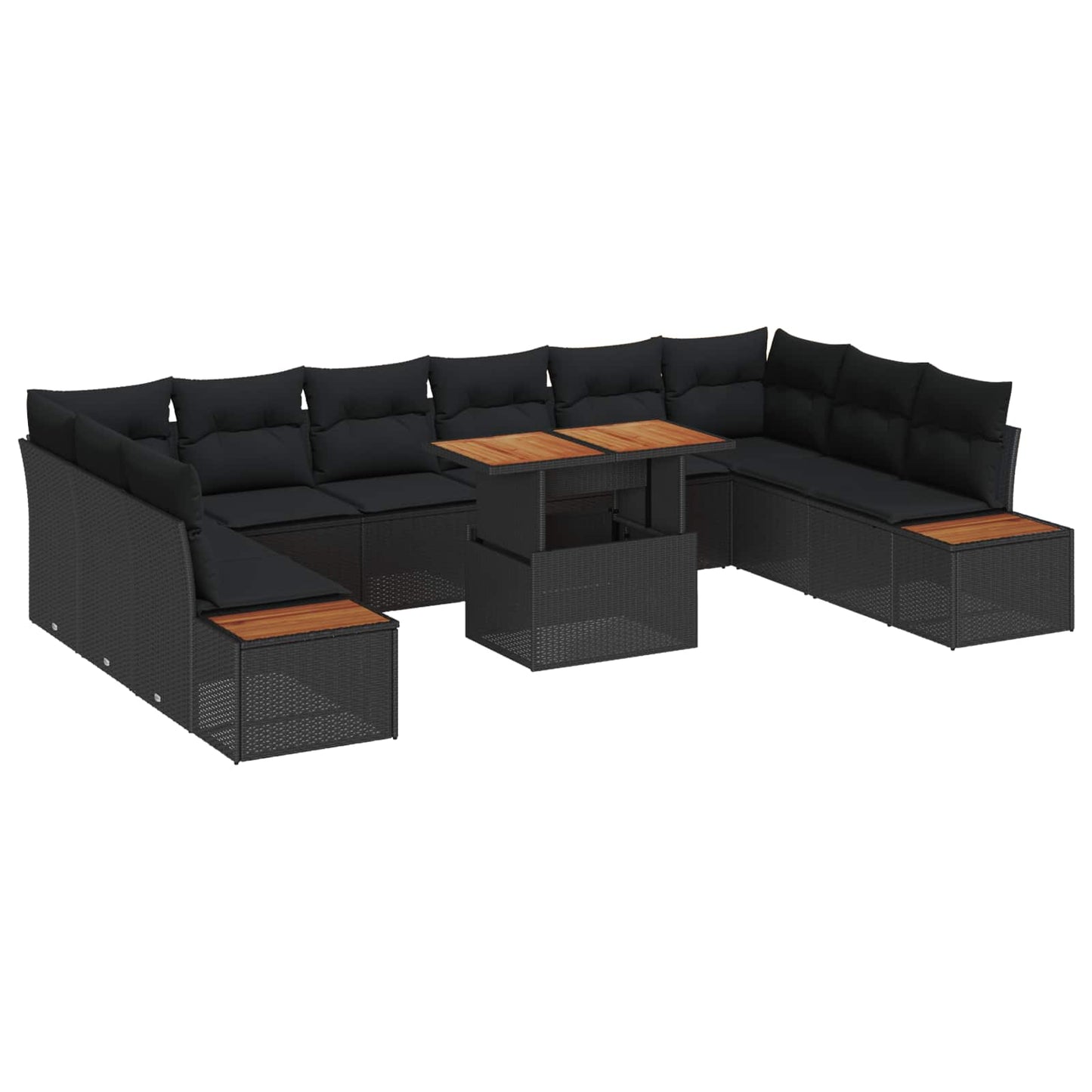 Set Divano da Giardino 11 pcs Nero Poly Rattan