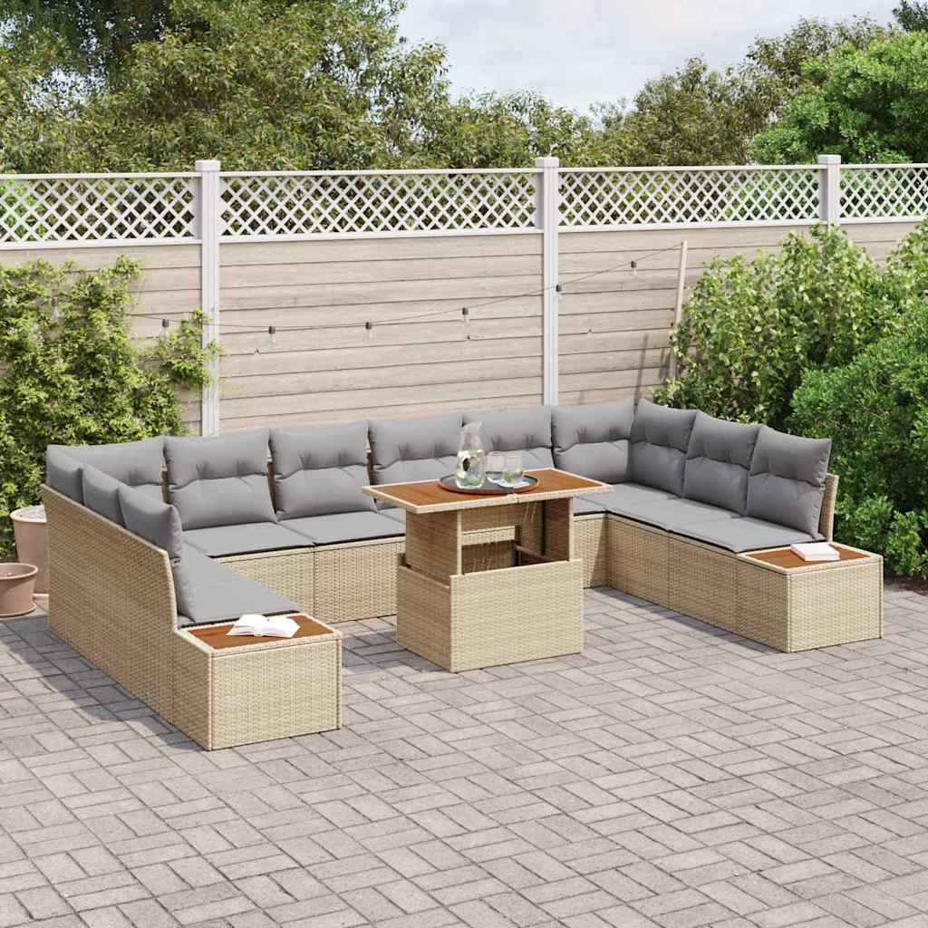 Set Divano da Giardino 11 pcs Beige Poly Rattan