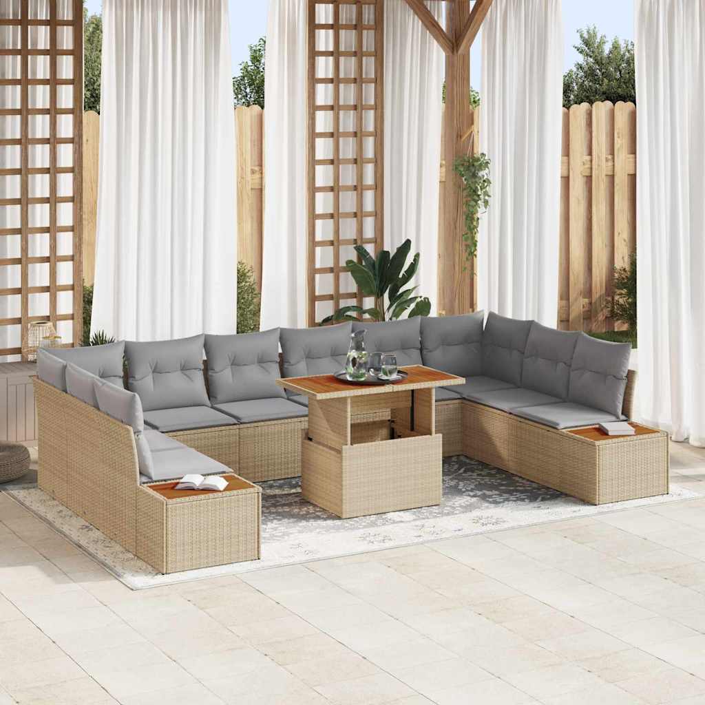 Set Divano da Giardino 11 pcs Beige Poly Rattan