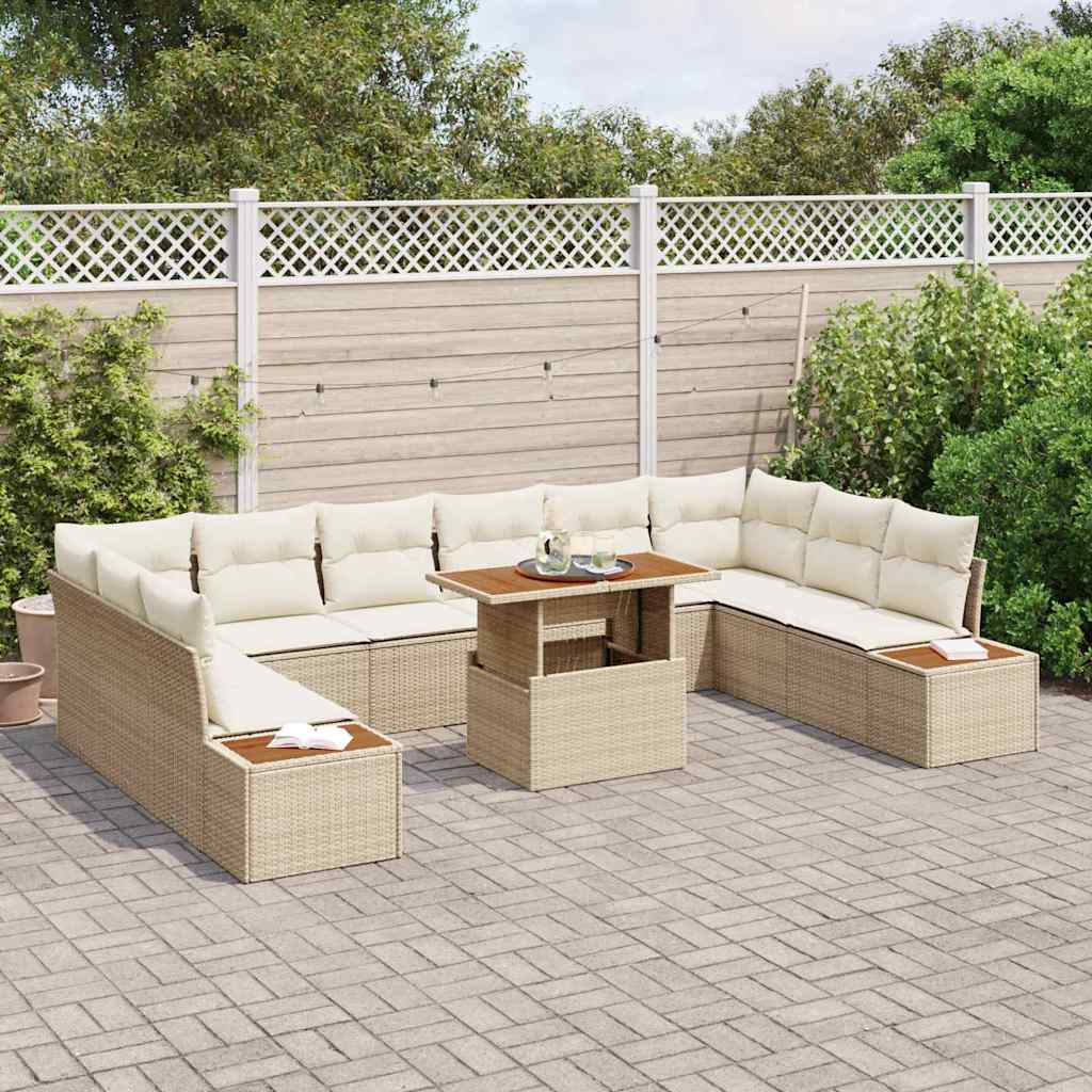 Set Divano da Giardino 11 pcs Beige Poly Rattan